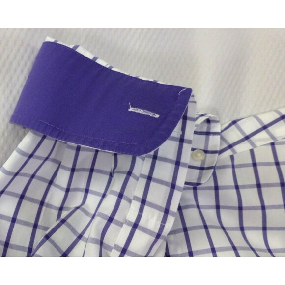 Paul Fredrick Mens Non-Iron Classic Fit Checkered Dress Shirt 20 x 36 Purple & W - Picture 4 of 9